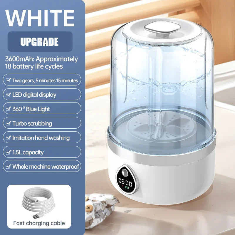 Mi Portable Wireless Washing Machine – 1.5L Mini Underwear & Socks Cleaner with LED Bucket