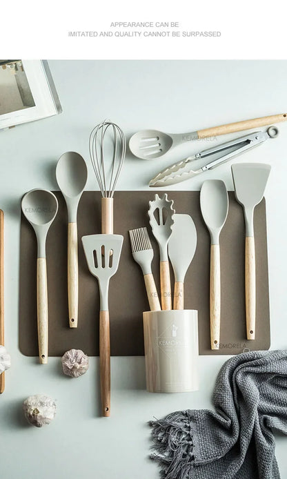 13PCS Silicone Kitchenware Non-Stick Pan Cooking Utensils Set Kitchen Measuring Spoons Utensils Baking Tools With Storage Box