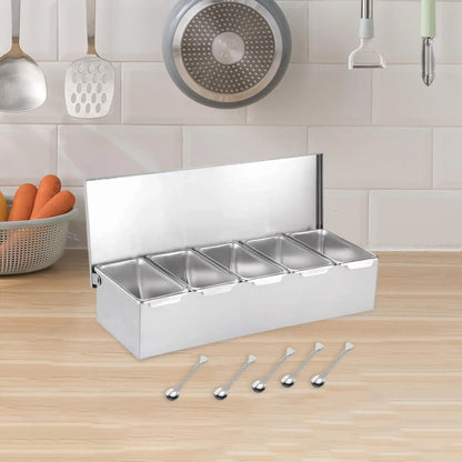 Stainless Steel Baking Tool Storage Container Multi Compartments Seasoning Organizer Box for Bar Kitchen Restaurant Home