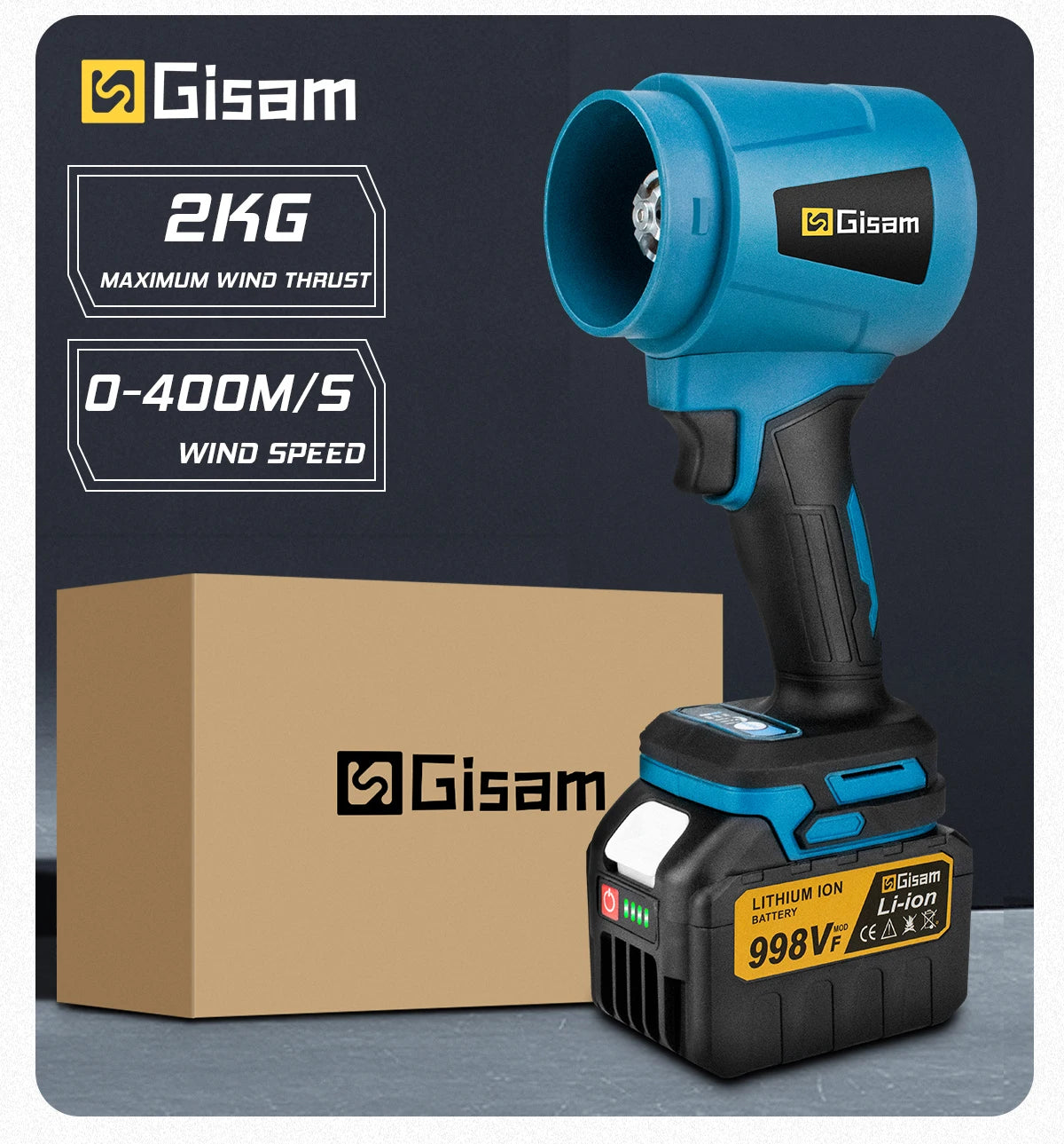 Gisam 300000RPM Brushless Electric Turbo Blower Jet Fan – 400m/s Handheld Air Blower for Dust Cleaning & Leaf Blowing, Compatible with Makita 18V Battery