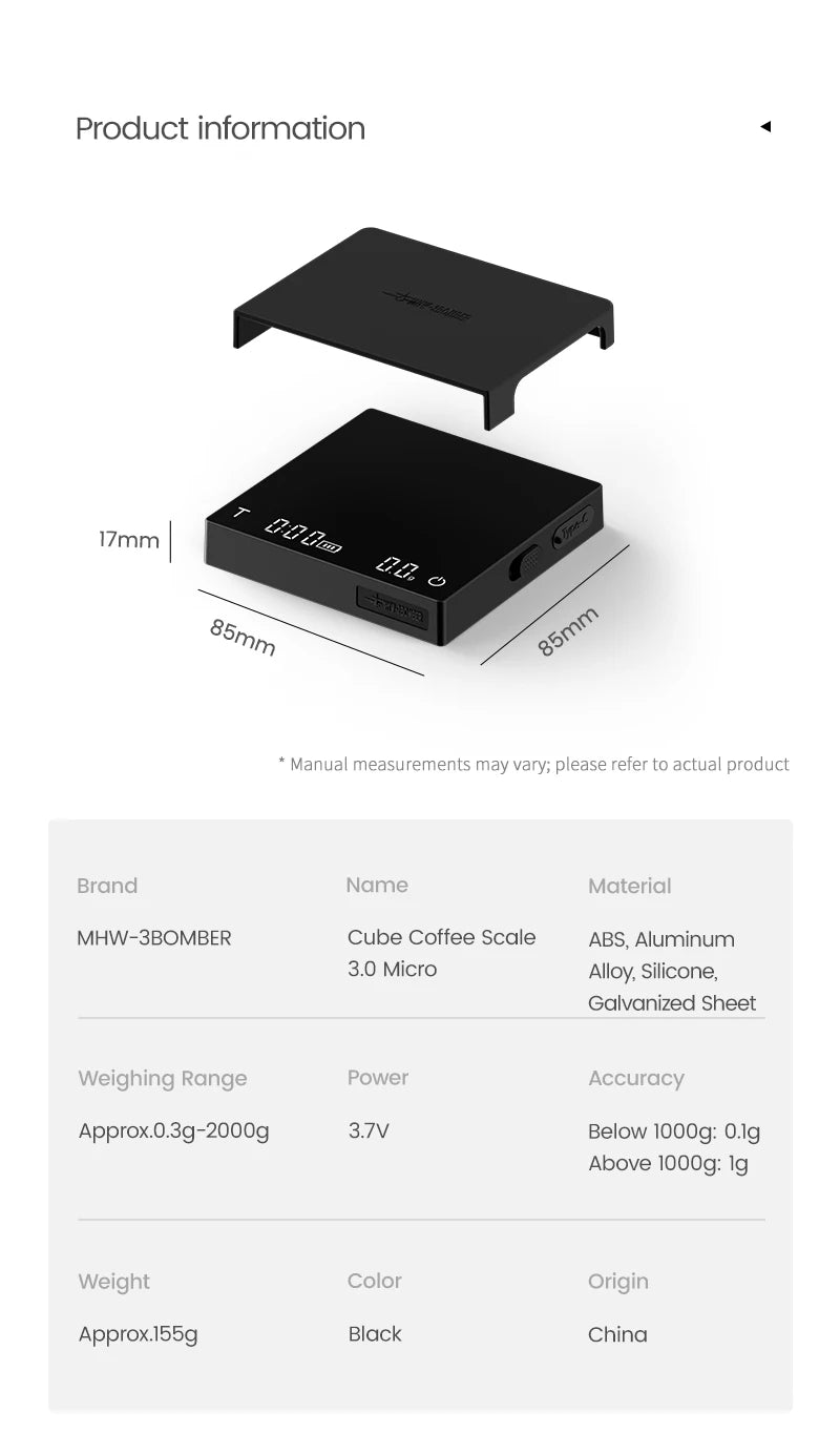 MHW-3BOMBER Digital Coffee Scale – High-Precision Rechargeable Espresso Kitchen Scale