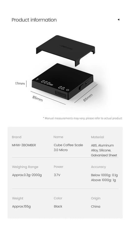 MHW-3BOMBER Digital Coffee Scale – High-Precision Rechargeable Espresso Kitchen Scale
