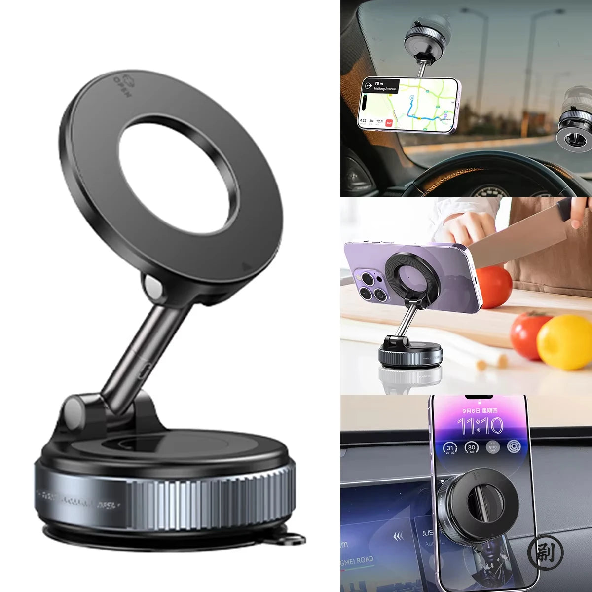 Mechanical Vacuum Suction Magnetic Car Phone Holder – 360° Rotating Universal Navigation Stand