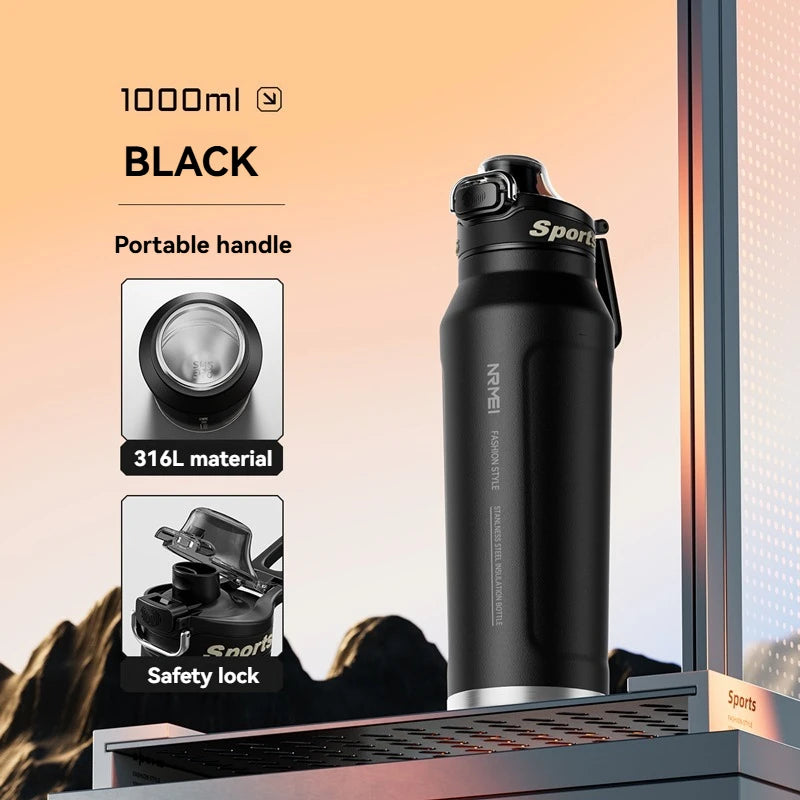1L Stainless Steel Vacuum Flask - Insulated Thermos Bottle for Hot & Cold Drinks | Hiking, Cycling, Fitness | Leak-Proof with Handle