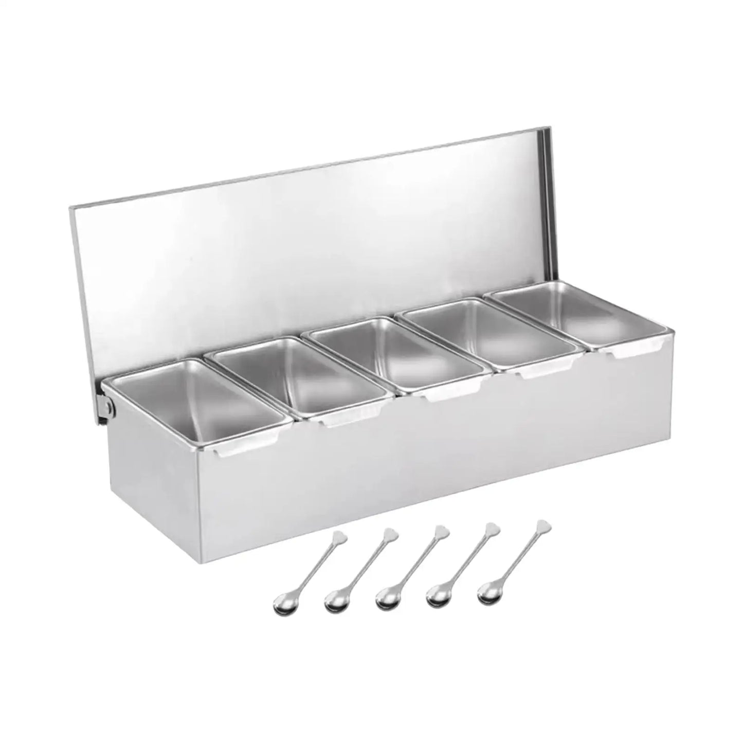 Stainless Steel Baking Tool Storage Container Multi Compartments Seasoning Organizer Box for Bar Kitchen Restaurant Home