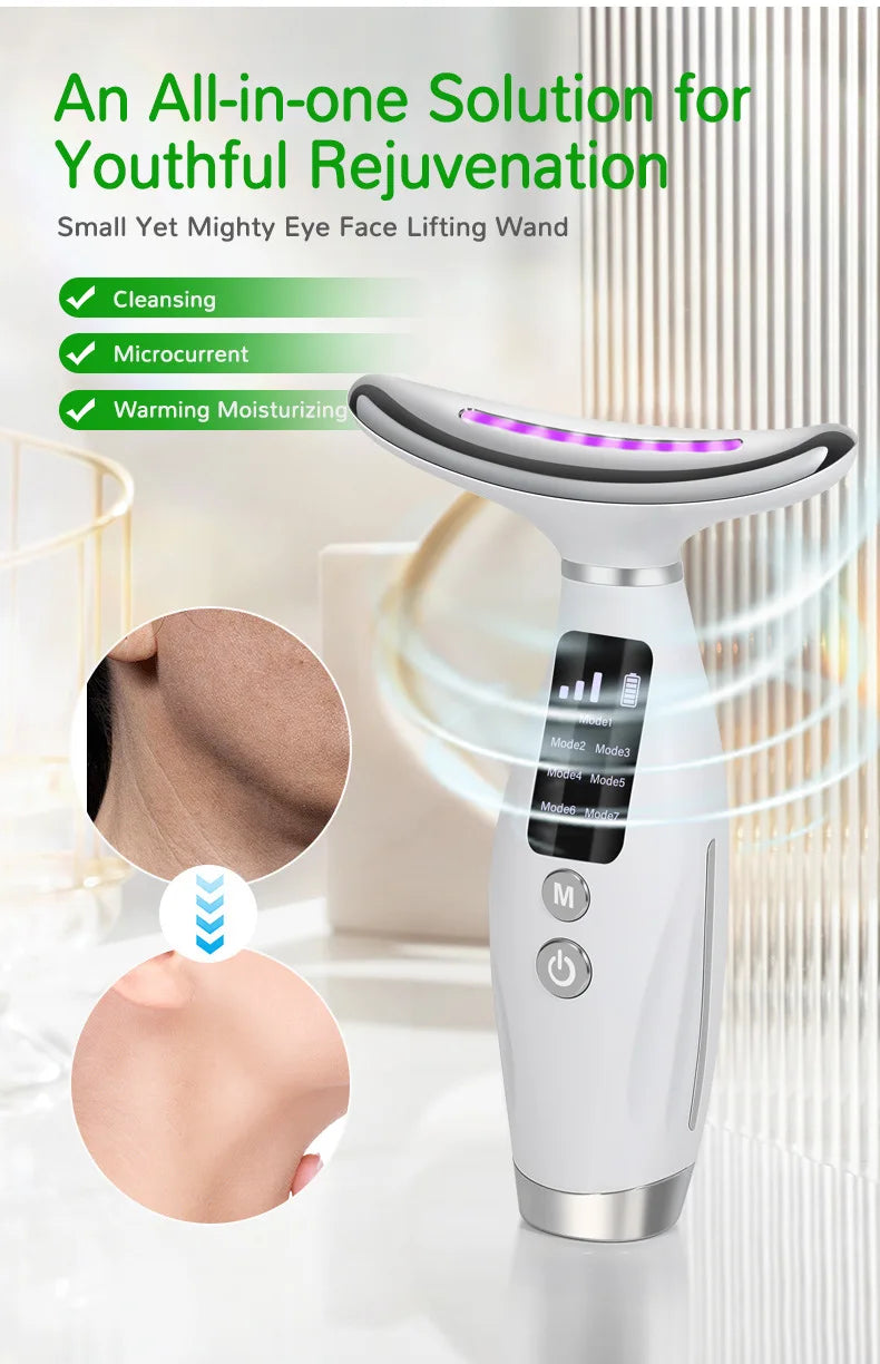 7 Color Facial Neck Massager EMS Micro-current Neck Face Beauty Device for Enhanced Face Neck and Shoulder Care with Vibrating