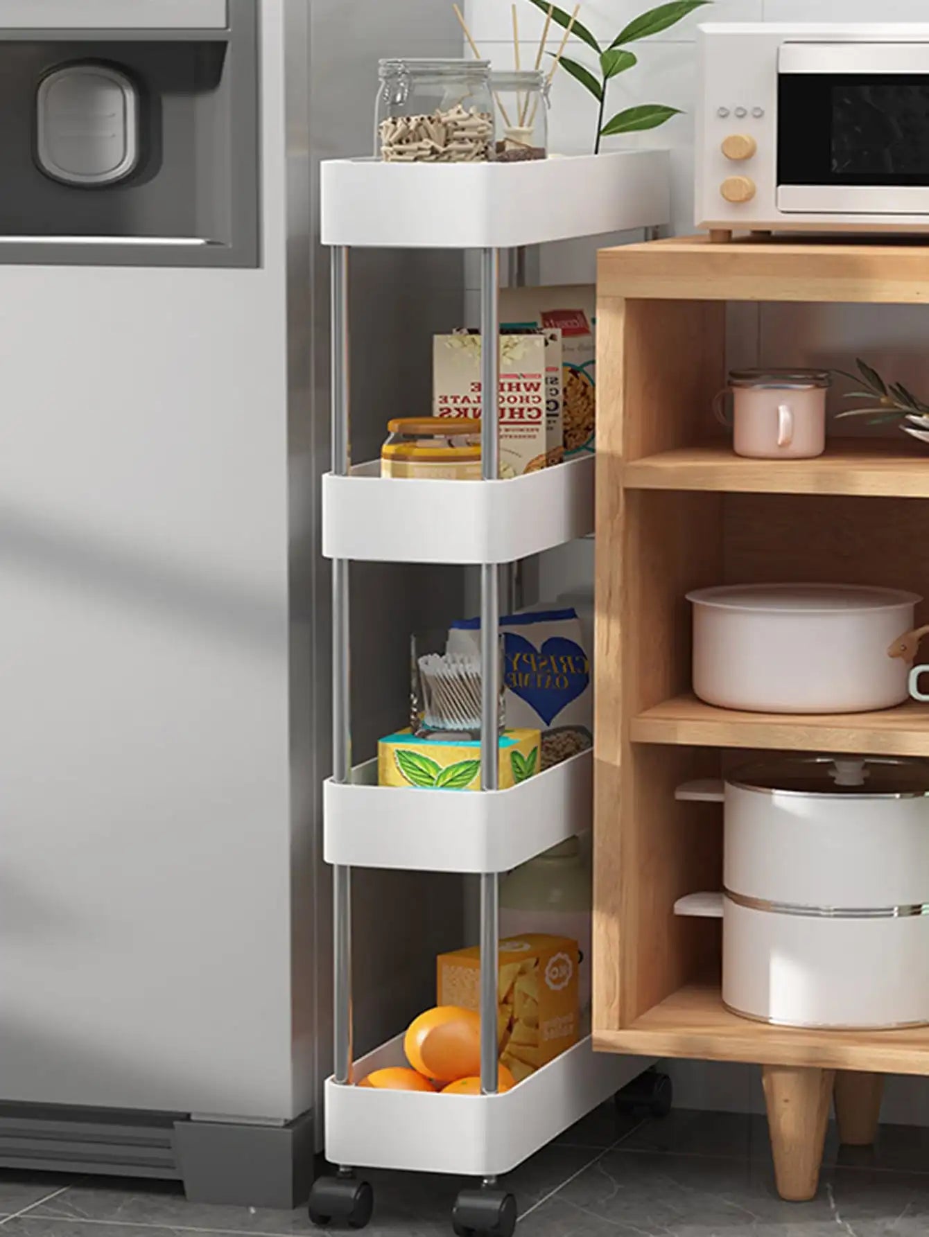 1pcs 3/4-Tier Rolling Utility Cart – Slim Movable Storage Rack & Organizer Shelf for Kitchen, Bathroom, Living Room