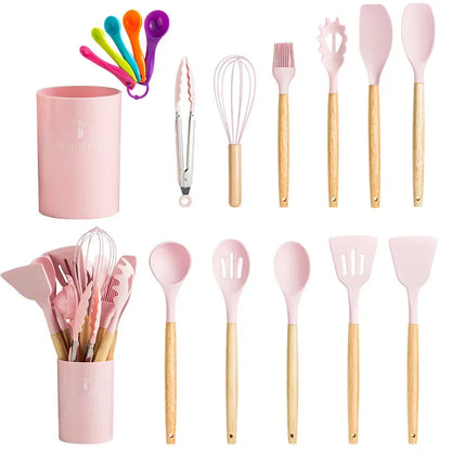 13PCS Silicone Kitchenware Non-Stick Pan Cooking Utensils Set Kitchen Measuring Spoons Utensils Baking Tools With Storage Box
