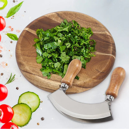 Kitchen pizza knife Stainless steel rocker chopper Slicer cutter Bending double blade salad vegetable meat chopper Kitchen tool