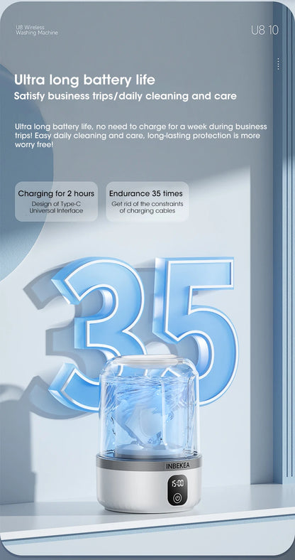 Wireless Underwear Washing Machine 1.5L – Portable Rechargeable Socks Cleaner with Blue Light