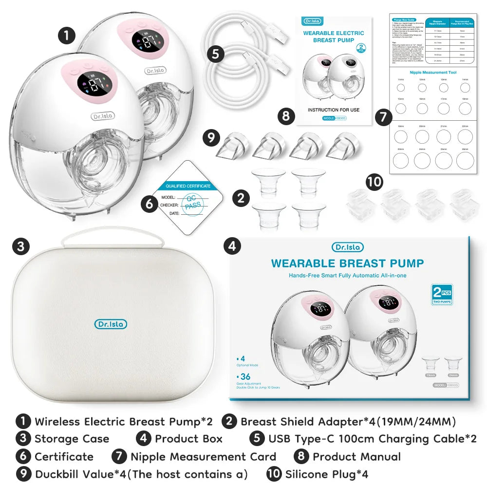 MAMIJOY 2PCS Wearable Electric Breast Pump – Hands-Free, Silent, Leak-Proof, 4 Modes & 36 Suction Levels (EB50)