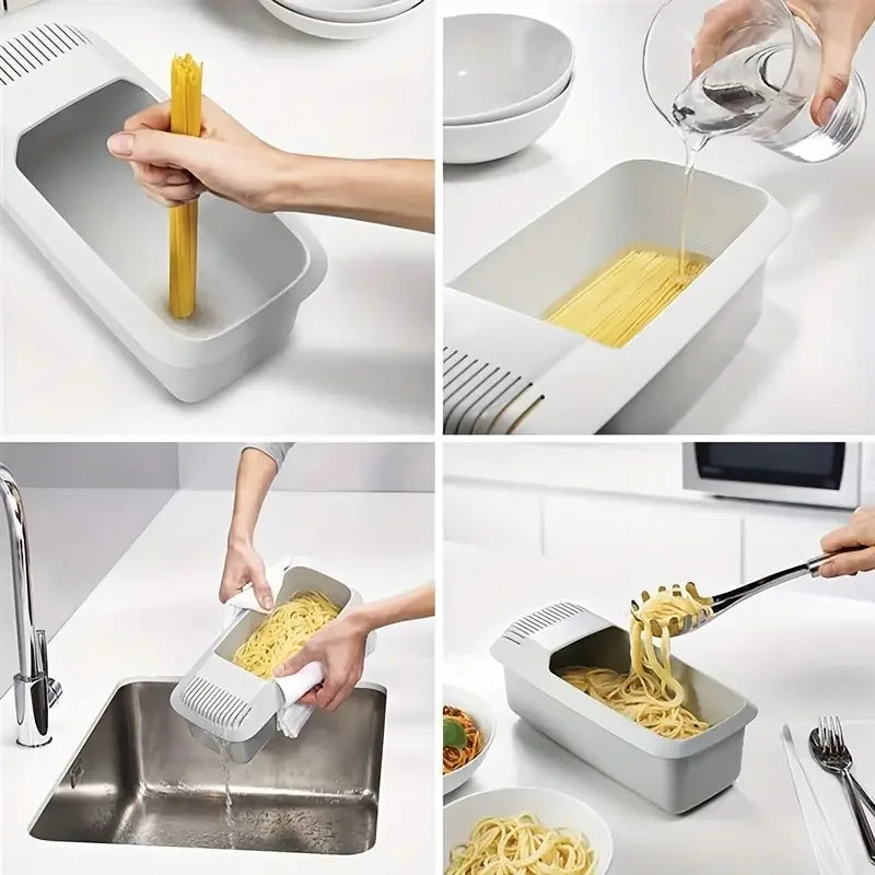 Kitchen Storage Box With Strainer Creative Drain Storage Basket Plastic Pasta Box Vegetable Washing Box Dishwasher Kitchen Tools