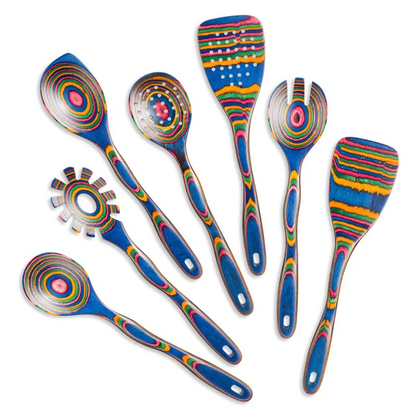 ABKJ-Seven-Piece Wooden Kitchenware Soup Spoon Set Wooden Cooking Supplies Non-Stick Large Colorful Spatula Kitchen Tools