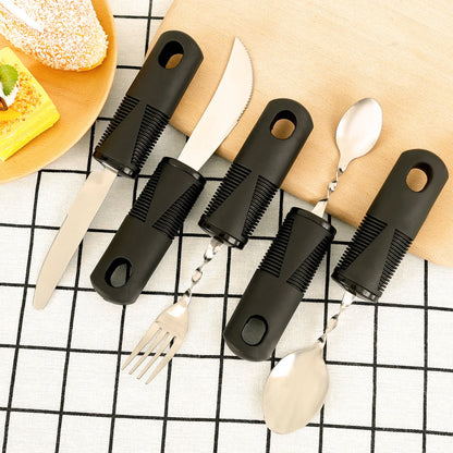 5 Pcs Bendable Adaptive Utensils with Nonslip Handle Easy Grip Adaptive Eating Utensils Includes Knifes Fork Spoons for Daily