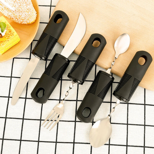 5 Pcs Bendable Adaptive Utensils with Nonslip Handle Easy Grip Adaptive Eating Utensils Includes Knifes Fork Spoons for Daily