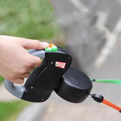 Dual Dog Retractable Leash for 2 Dogs – 10ft Auto-Untangle Reflective Leads, 50lbs Per Dog, Color-Coded Control