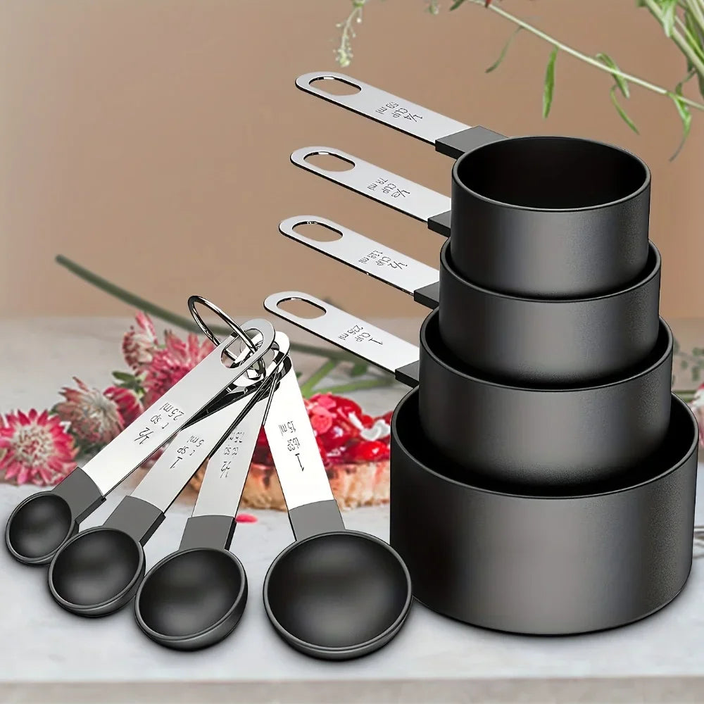 8-Piece Measuring Cup & Spoon Set – Stainless Steel Handles with Engraved Scale for Baking, Cooking & Desserts