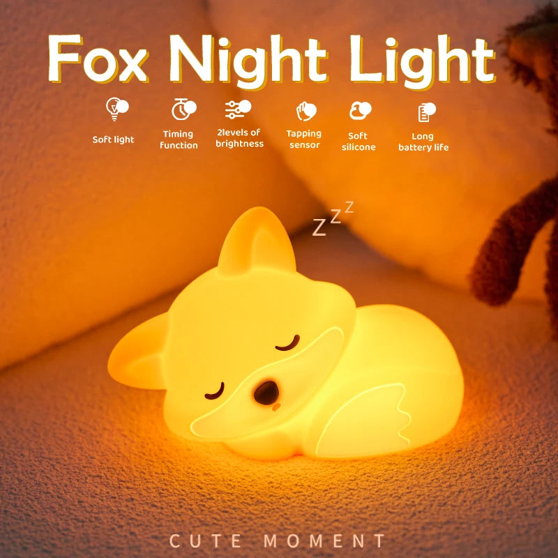 Fox & Rabbit Silicone Night Light – Rechargeable, Touch Sensor, Timer Bedside Lamp for Nursery & Kids’ Room