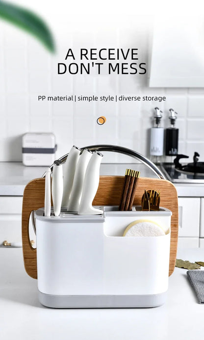 Multifunctional Tool Storage Rack Home Supplies Kitchen Shelves Chopstick Barrel Pot Cover Rack Knife Holder Kitchen Accessories