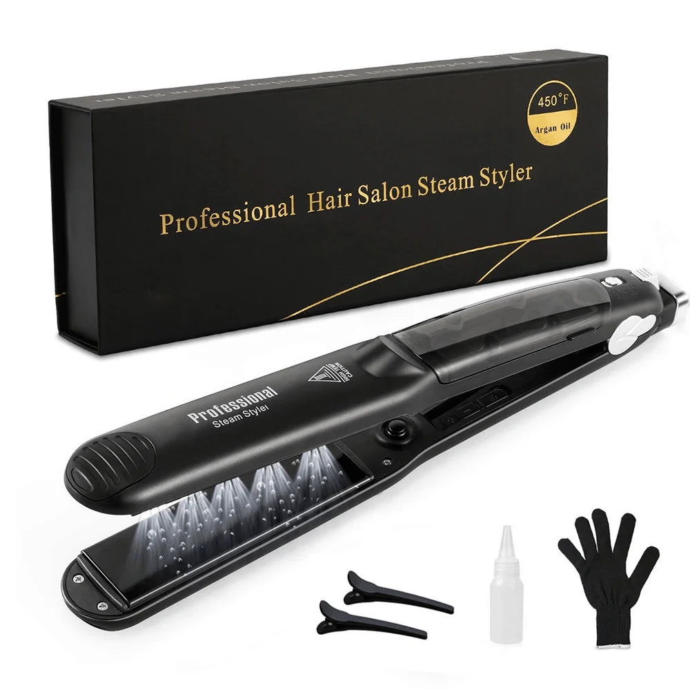 Steam Hair Straightener Professional Ceramic Vapor Flat Iron – 450℉ Fast Heat with Argan Oil Treatment