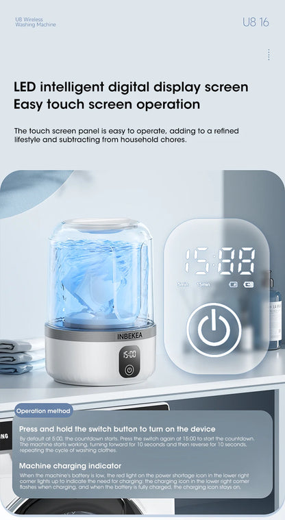 Wireless Underwear Washing Machine 1.5L – Portable Rechargeable Socks Cleaner with Blue Light