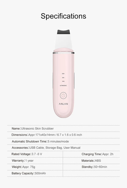 Ultrasonic Skin Scrubber Deep Cleaning Peeling Shovel Limpiador Facial Skin Care Face Lifting Machine