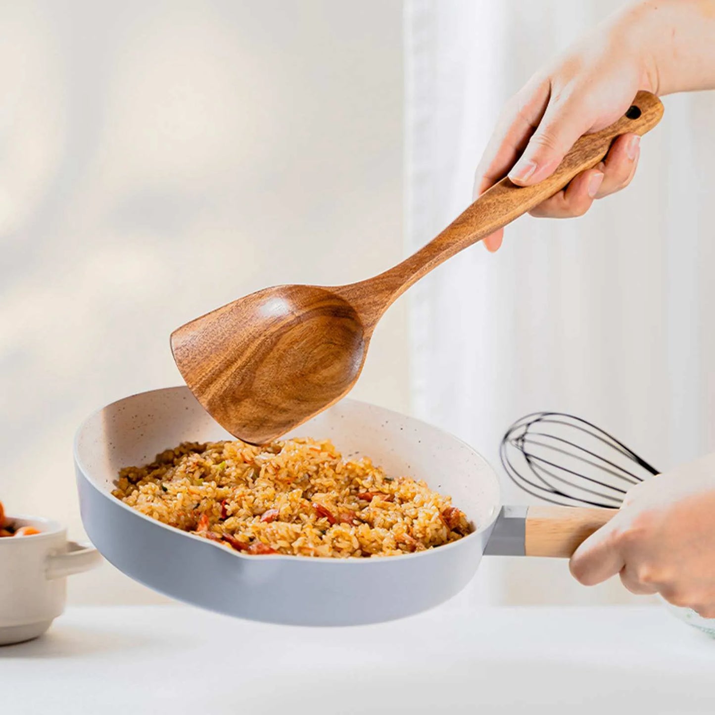 9pcs Natural Wood Kitchenware Set Skimmer Spoons Salad Scoop Kitchen Utensils Non Stick Rice Colander Soup Cooking Tools