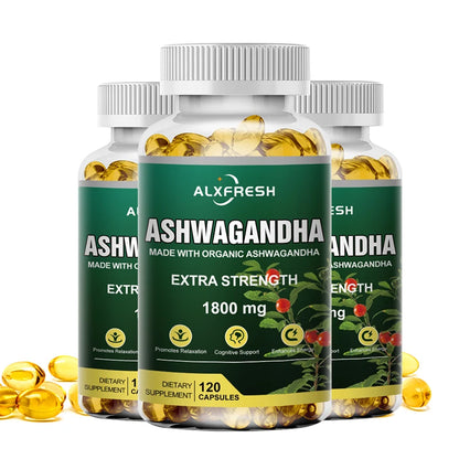 Ashwagandha Root Extract Capsules 1800mg for Natural Mood, Stress, Focus, Brain, Energy, Sleep Health Support