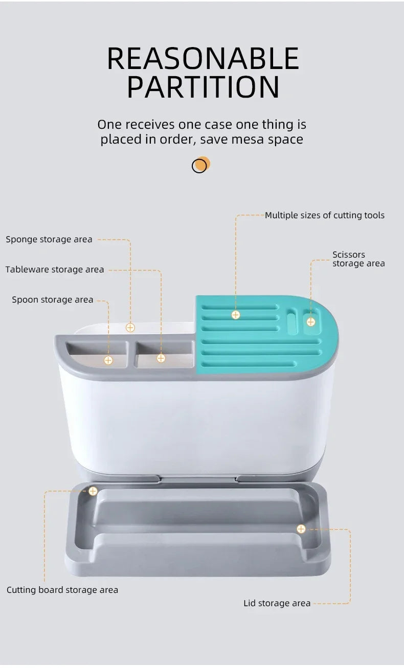 Multifunctional Tool Storage Rack Home Supplies Kitchen Shelves Chopstick Barrel Pot Cover Rack Knife Holder Kitchen Accessories