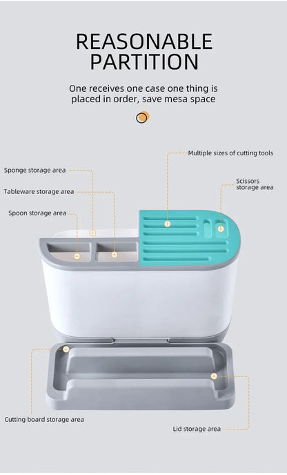 Multifunctional Tool Storage Rack Home Supplies Kitchen Shelves Chopstick Barrel Pot Cover Rack Knife Holder Kitchen Accessories