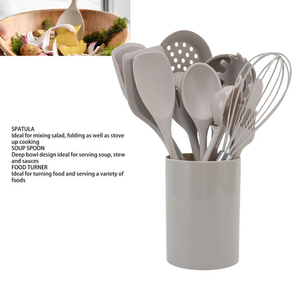 Kitchen Spatula Set Safe Anti Scald Easy Cleaning Kitchen Utensils Set Nonstick Heat Proof Silicone with Holder for Cooking