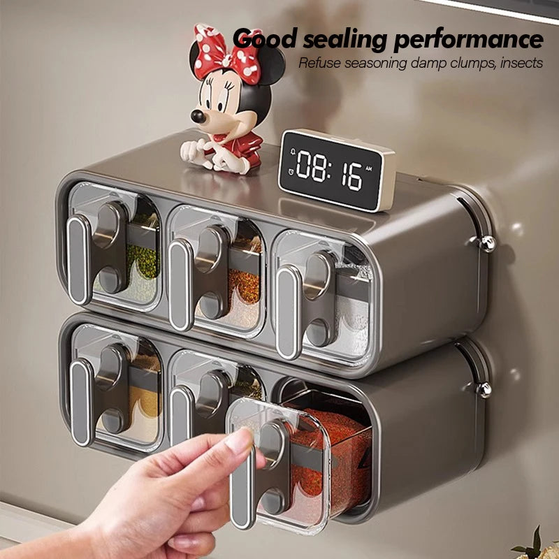 Kitchen Seasoning Jar Household Seasoning Salt Jar Wall Mounted Non Perforated Strong Suction Cup Combination Set