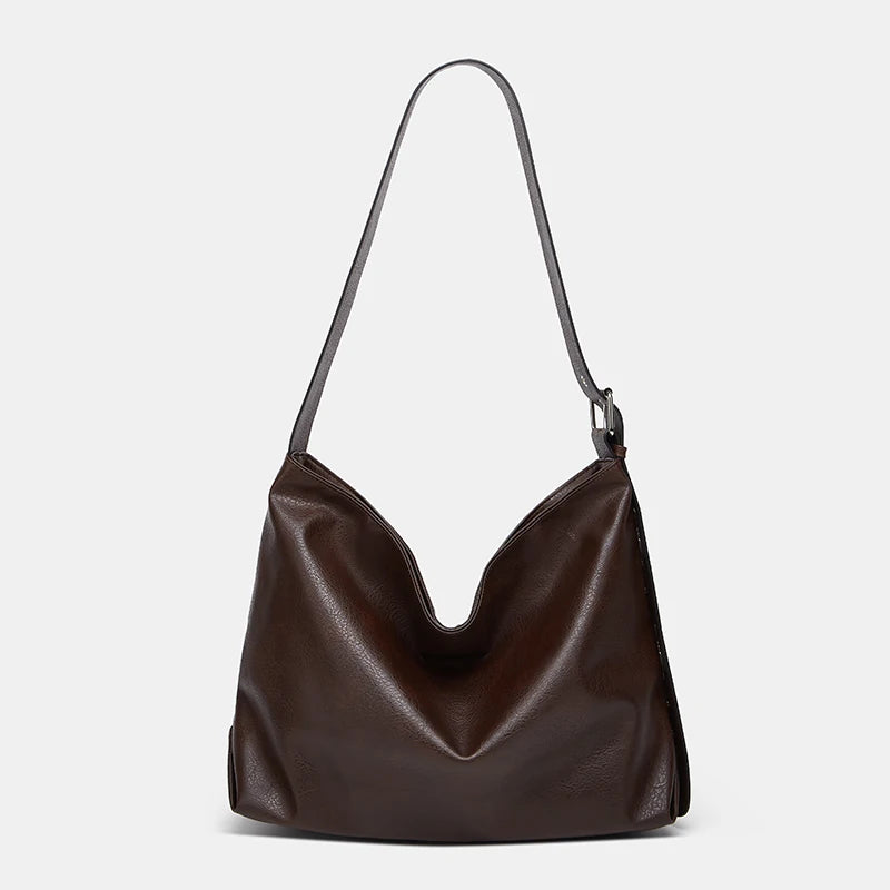 Wax Oil Leather Shoulder Bag – Large Capacity Messenger Bag with Wide Strap