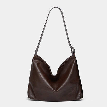 Wax Oil Leather Shoulder Bag – Large Capacity Messenger Bag with Wide Strap