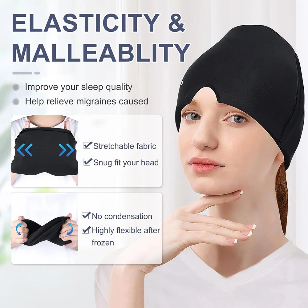 Gel Ice Migraine Relief Cap – Cold Compress Therapy Head Wrap & Eye Mask for Headache and Pressure Pain Relief
