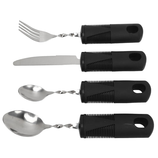 4Pcs Handle Cutlery Set Stainless Steel Tableware Set Kitchen Knife Fork Spoon Dinnerware Set Elderly Aid Utensil Kitchen Tool