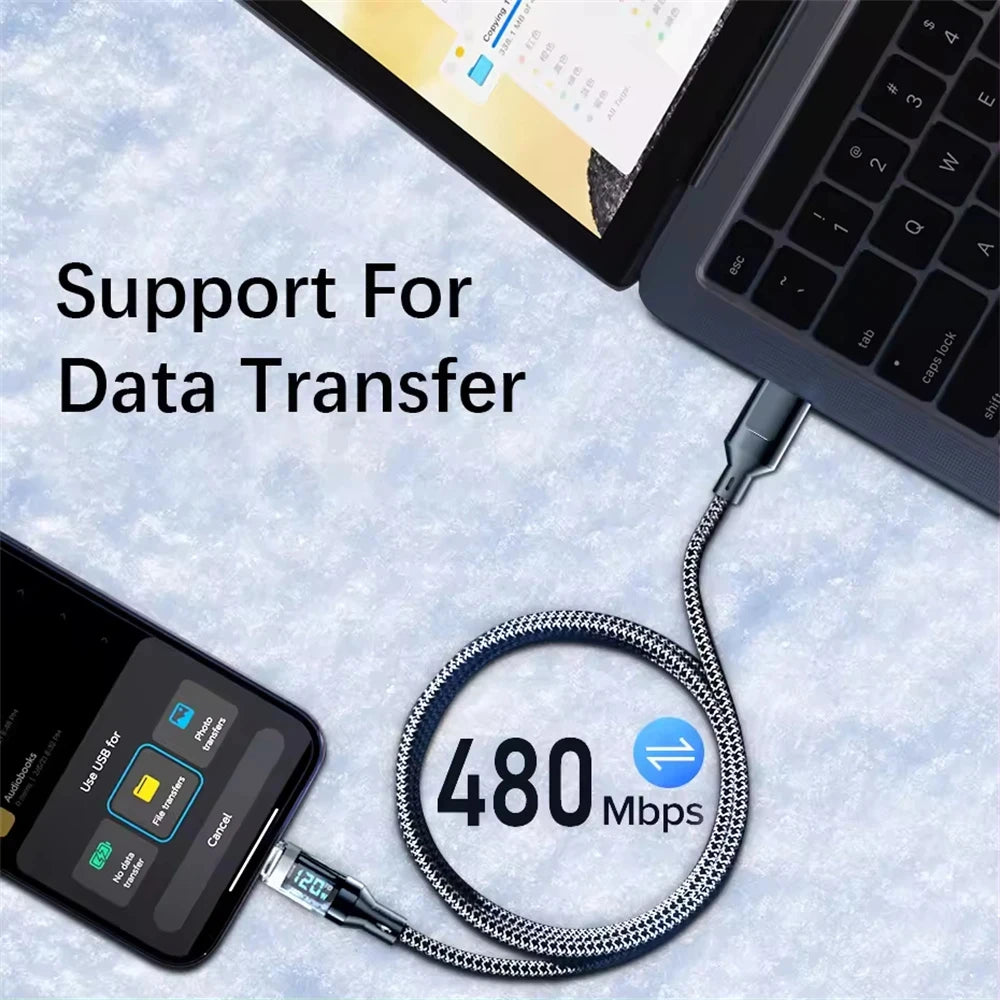 120W Super Fast Charging Cable – USB-A to USB-C & USB-C to USB-C with LED Display (Not Compatible with Xiaomi/iPhone/Samsung)