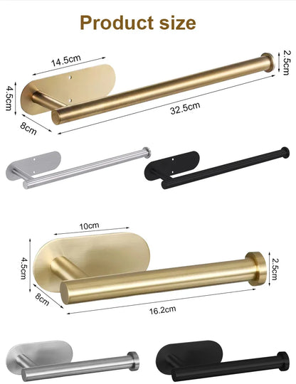 Stainless Steel Wall-Mounted Toilet Paper Holder & Kitchen Towel Rack – Adhesive, Rustproof, Space-Saving