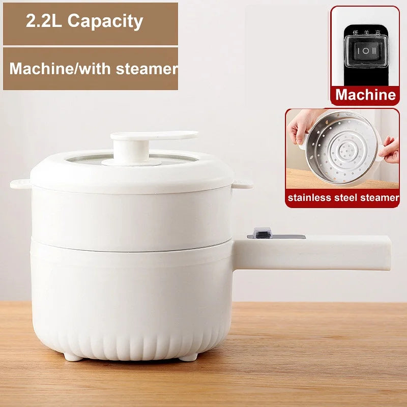 2.2L Electric Multi-Function Cooker – Double-Layer Hot Pot & Noodle Cooker, High-Capacity Non-Stick Kitchen Pot 220V