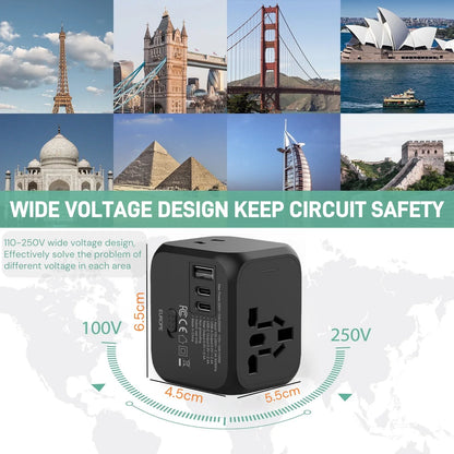 Universal Travel Adapter | EU UK USA Plug Converter with USB-C Charger