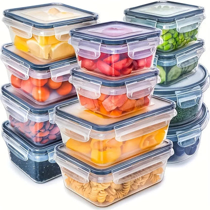 12/24 Clear Kitchen Food Storage Container Set - Microwave Safe, Multifunctional Plastic Lunch Box with Lid + 24 Chalkboard Labe