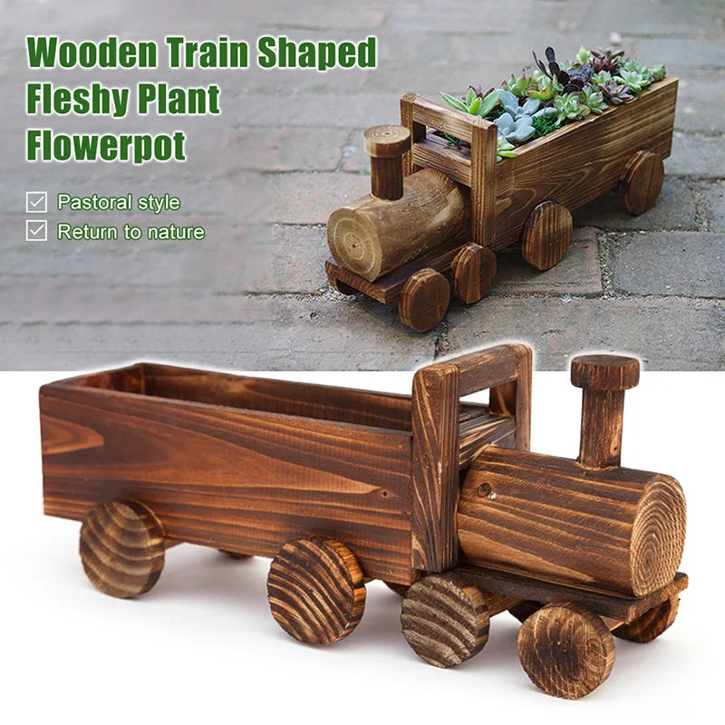Wooden Wheelbarrow Flowerpot – Rustic Succulent Planter, Mini Garden Decor for Home Bedroom Window Shelf
