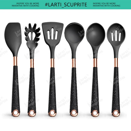 Good Quality Silicone Kitchen Utensils Set Rose Gold Plated Handle Cooking Tool Non-stick Heat Resistant Kitchenware Accessories