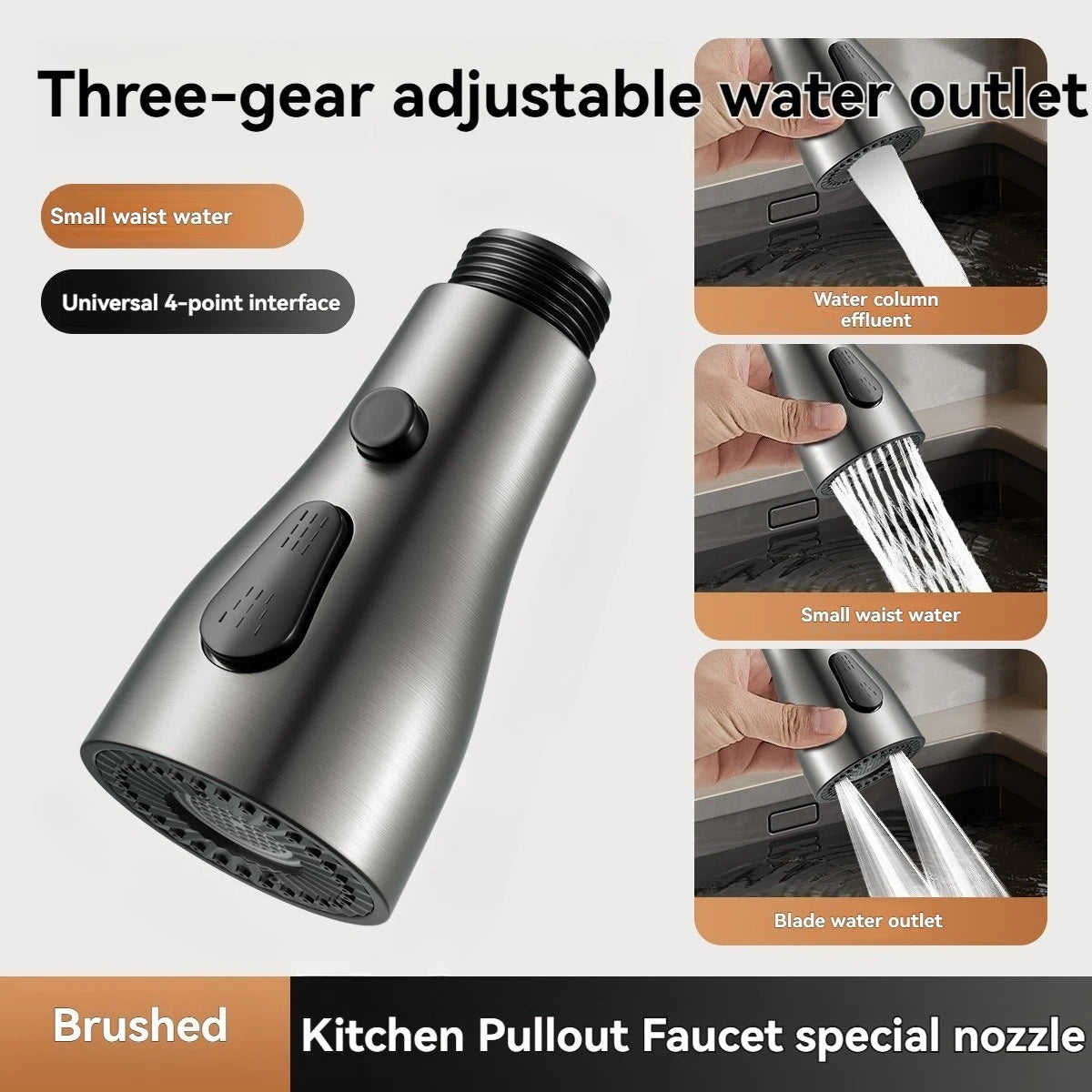 Kitchen Pull Out Faucet Sprayer Nozzle 3 Modes ABS Water Saving Bathroom