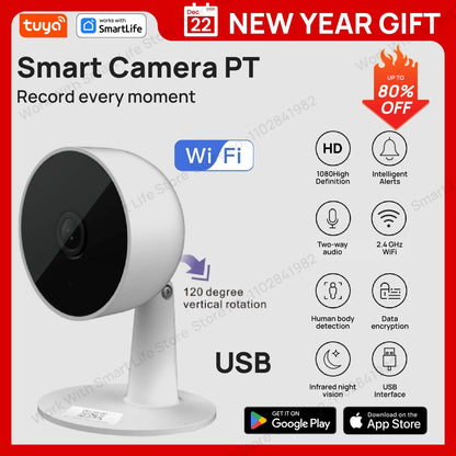 Tuya Smart 1080P Wi-Fi Security Camera – 2MP HD Indoor Camera with Motion Tracking, Real-Time App Alerts & Two-Way Audio for Baby & Pet Monitoring