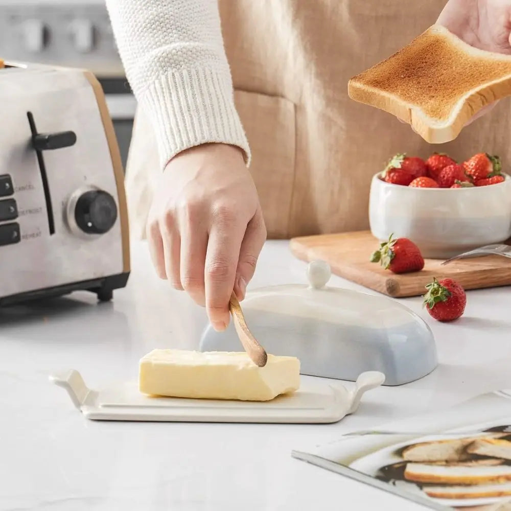 Kitchen Organizer Ceramic Butter Dish Reusable Household Butter Box with Lid Cheese Fresh-keeping Box Bar