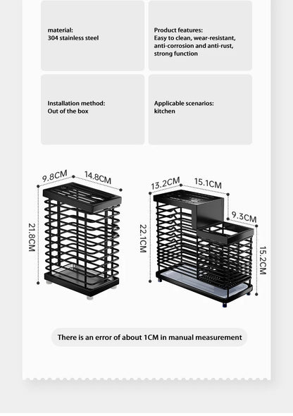 Kitchen Knife Holders Storage Rack Household Stainless Stee Countertop Knife Spoon Chopstick Holder With Drain Tray