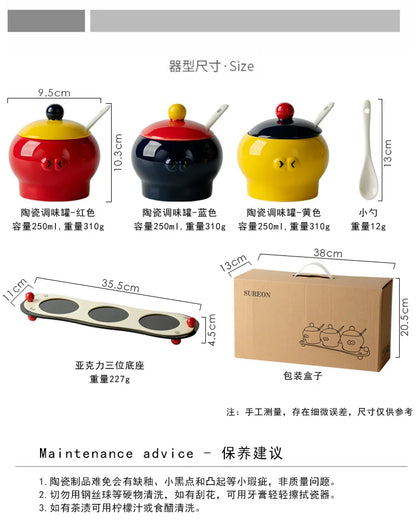 Ceramic household cute condiment box Condiment jar Salt jar condiment jar with covered kitchen storage utensils