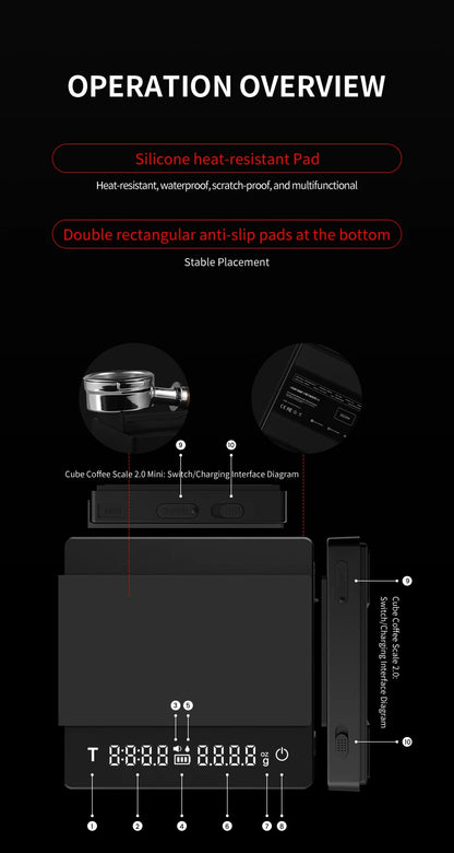 MHW-3BOMBER Digital Coffee Scale – High-Precision Rechargeable Espresso Kitchen Scale
