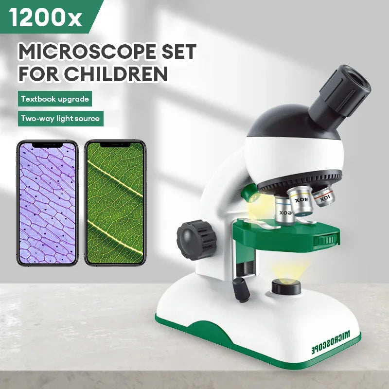 Kids Microscope Science Kit 200X 600X 1200X | LED Biological Experiment Lab with Slides
